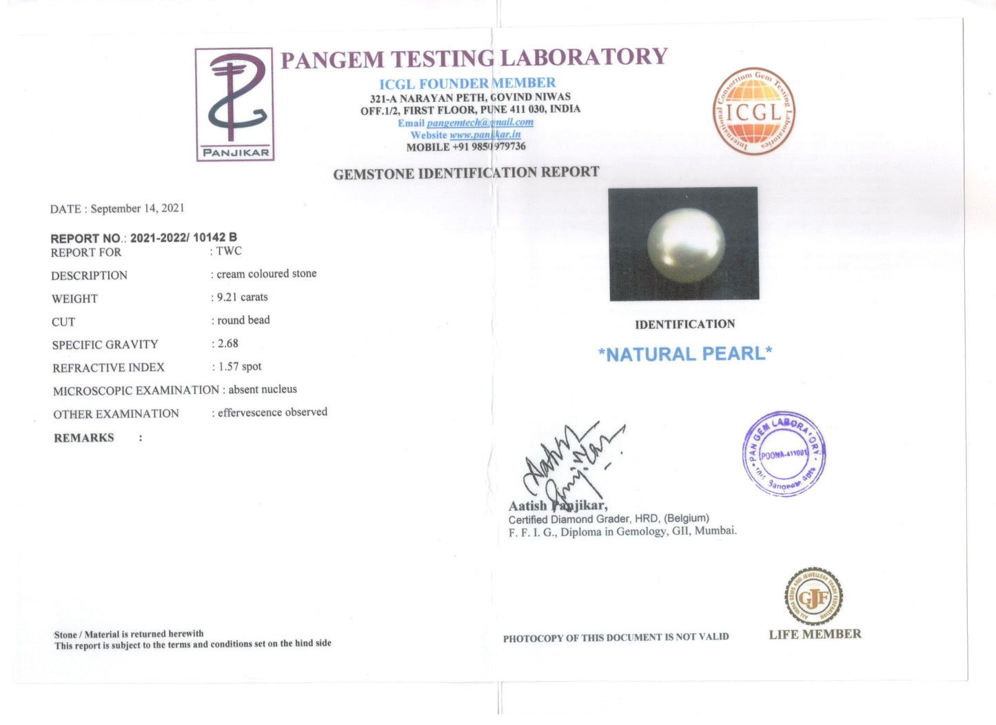 Keshi Pearl - 9.21 Carats (Moti - 10.04 Ratti)