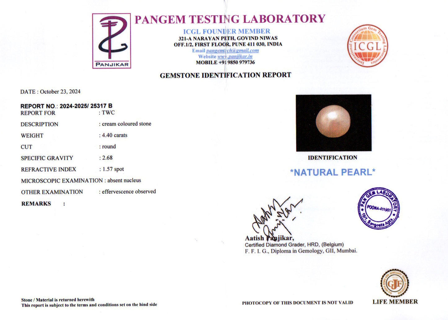 Keshi Pearl - 4.40 Carats (Moti - 4.80 Ratti)