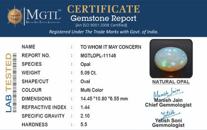Opal - 5.09 Carats (Dudhiya Pathar - 5.55 Ratti)