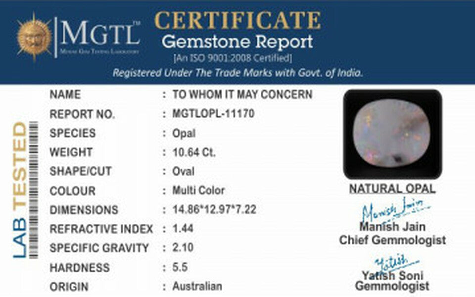 Opal - 10.64 Carats (Dudhiya Pathar - 11.60 Ratti)