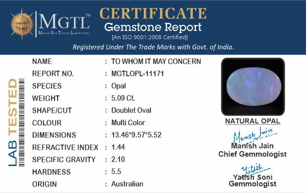 Opal - 5.09 Carats (Dudhiya Pathar - 5.55 Ratti)