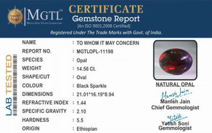 Black Opal - 14.56 Carats (Dudhiya Pathar - 15.87 Ratti)