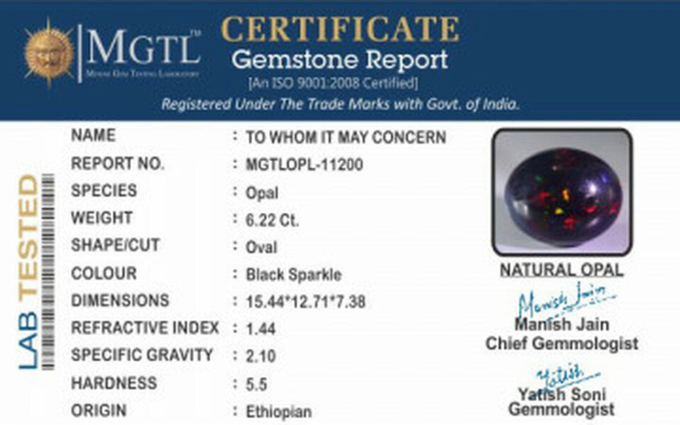 Black Opal - 6.22 Carats (Dudhiya Pathar - 6.78 Ratti)