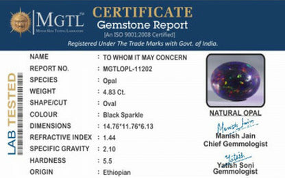 Black Opal - 4.83 Carats (Dudhiya Pathar - 5.26 Ratti)