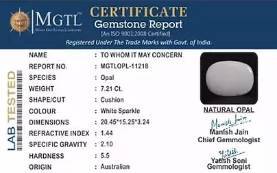 Opal - 7.21 Carats (Dudhiya Pathar - 7.86 Ratti)