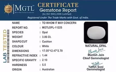 White Opal - 3.86 Carats (Dudhiya Pathar - 4.21 Ratti)