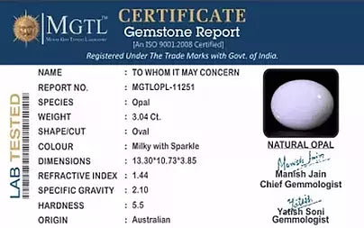 Opal - 3.04 Carats (Dudhiya Pathar - 3.31 Ratti)