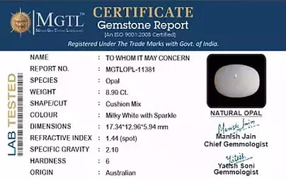 Opal - 8.90 Carats (Dudhiya Pathar - 9.70 Ratti)
