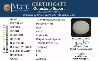 Opal - 9.47 Carats (Dudhiya Pathar - 10.32 Ratti)