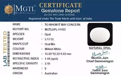 Opal - 5.17 Carats (Dudhiya Pathar - 5.64 Ratti)