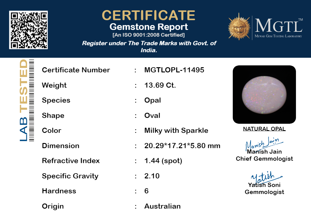 Opal - 13.69 Carats (Dudhiya Pathar - 14.92 Ratti)