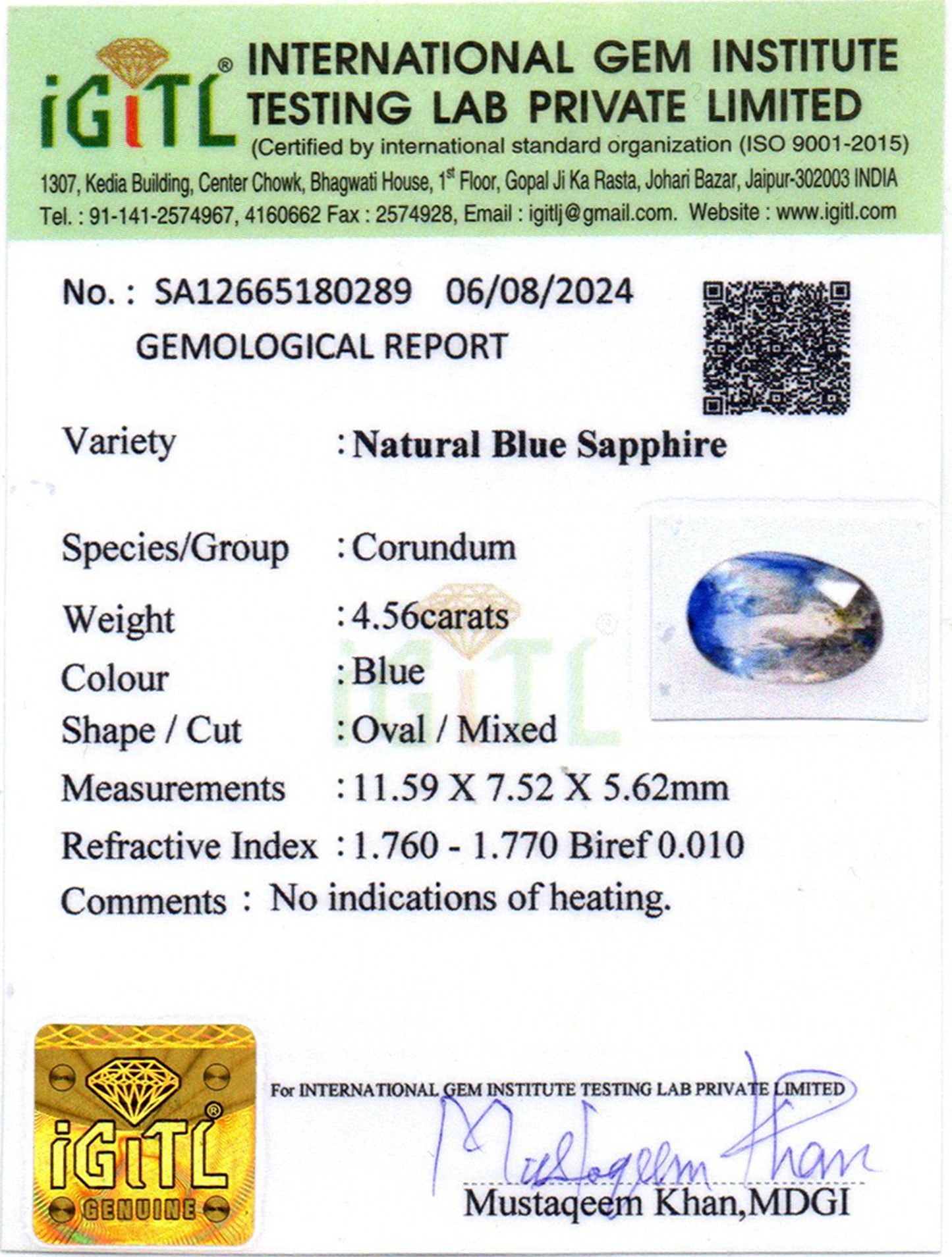Pitambari ( Neelambari ) - 4.56 Carats