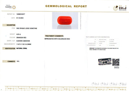 Red Coral - 4.63 Carats (Moonga - 5.05 Ratti)