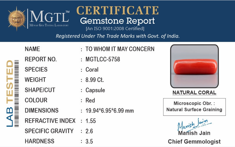 Red Coral (Moonga) - 8.99 Carats
