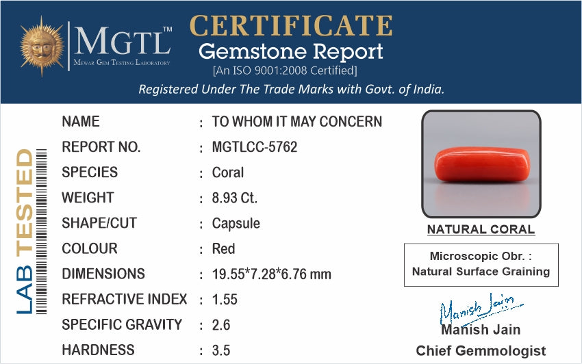Red Coral (Moonga) - 8.93 Carats