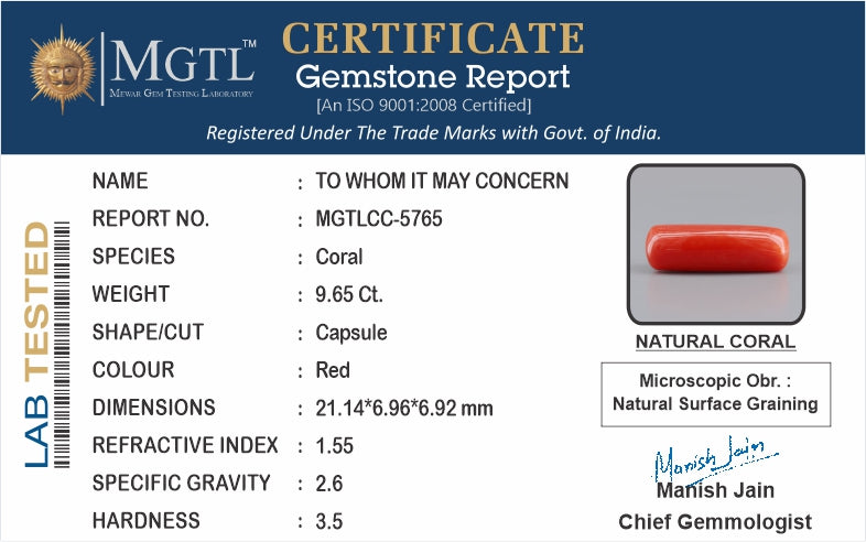 Red Coral (Moonga) - 9.65 Carats