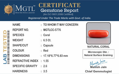 Red Coral - 6.50 Carats (Moonga - 7.09 Ratti)