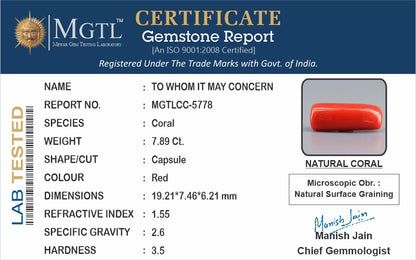 Red Coral (Moonga) - 7.89 Carats