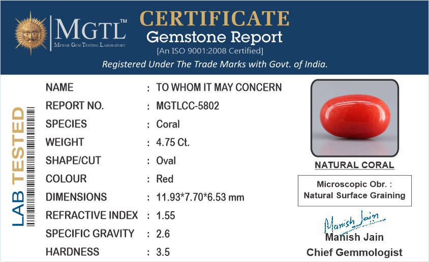 Red Coral (Moonga) - 4.75 Carats