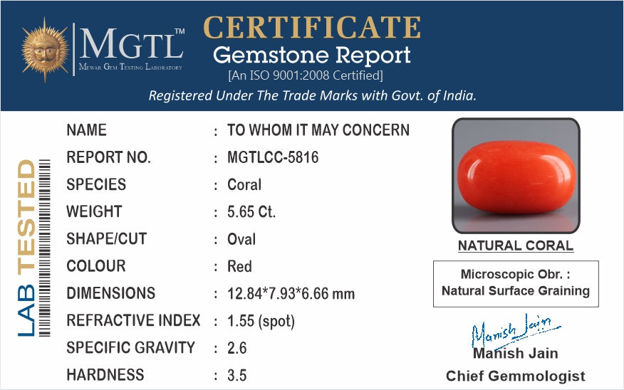 Red Coral (Moonga) - 5.65 Carats