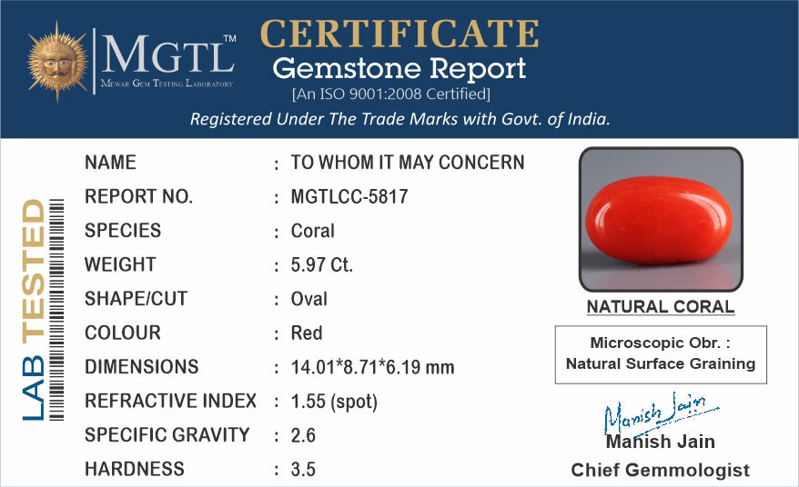 Red Coral (Moonga) - 5.97 Carats