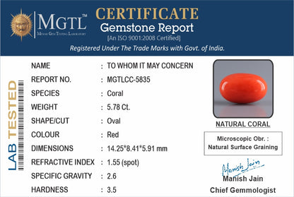 Red Coral (Moonga) - 5.78 Carats