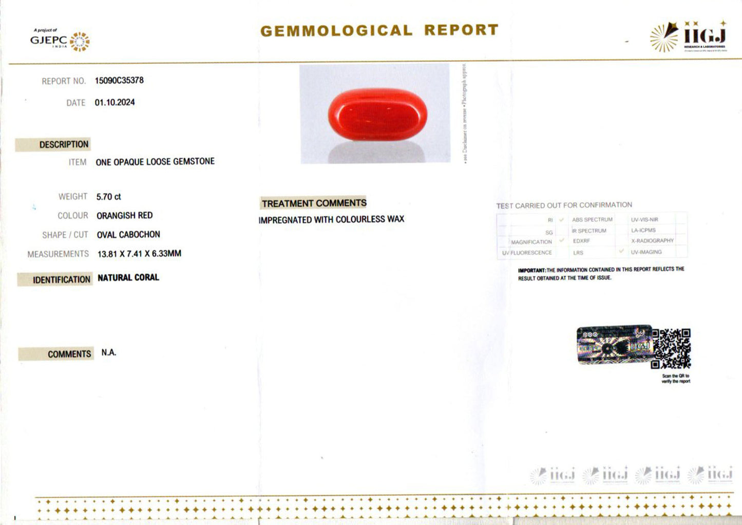 Red Coral (Moonga) - 5.70 Carats