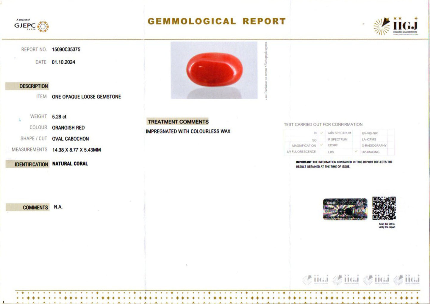Red Coral (Moonga) - 5.28 Carats
