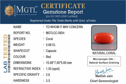 Red Coral (Moonga) - 5.68 Carats