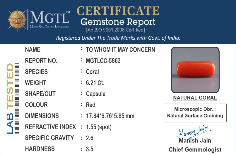 Red Coral (Moonga) - 6.21 Carats