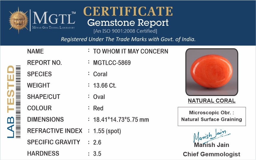Red Coral (Moonga) - 13.66 Carats