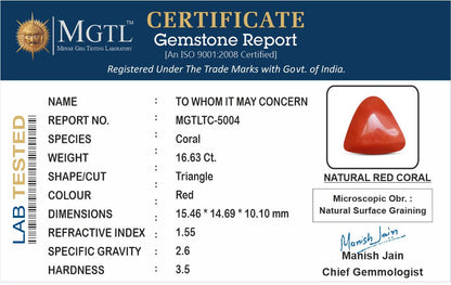 Red Coral - 16.63 Carats (Moonga - 18.13 Ratti)