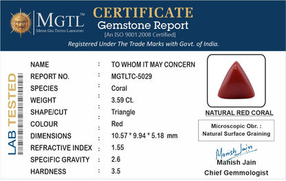 Red Coral - 3.59 Carats (Moonga - 3.91 Ratti)