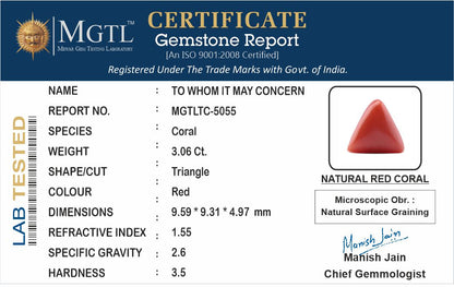 Red Coral - 3.06 Carats (Moonga - 3.34 Ratti)