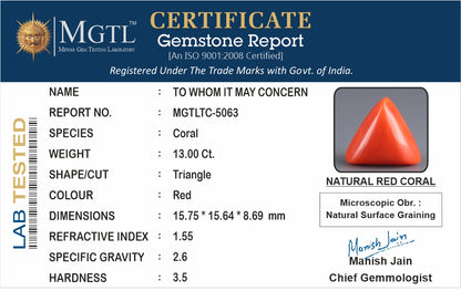 Red Coral - 13.00 Carats (Moonga - 14.17 Ratti)