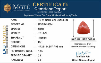 Red Coral - 12.16 Carats (Moonga - 13.25 Ratti)