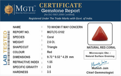 Red Coral - 2.60 Carats (Moonga - 2.83 Ratti)
