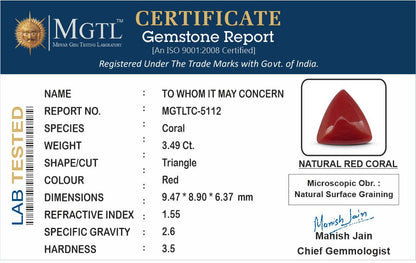 Red Coral - 3.49 Carats (Moonga - 3.80 Ratti)