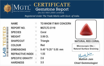 Red Coral - 3.06 Carats (Moonga - 3.34 Ratti)