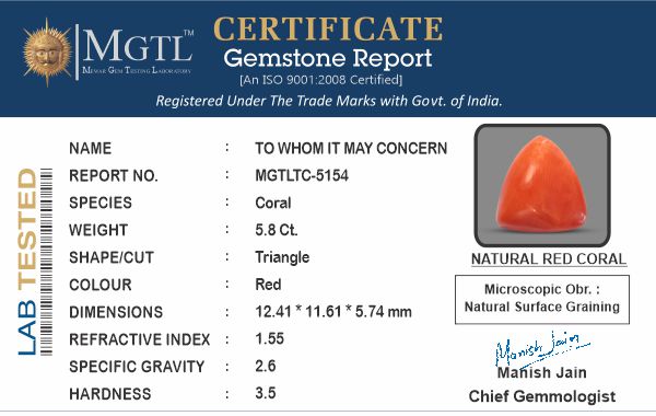 Red Coral (Moonga) - 5.80 Carats