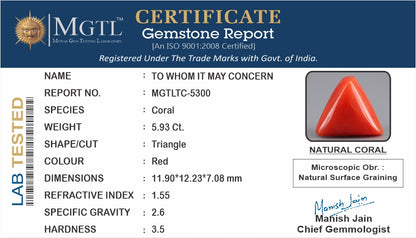 Red Coral - 5.93 Carats (Moonga - 6.46 Ratti)