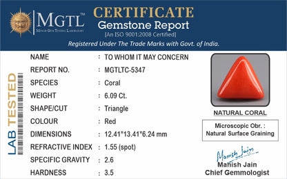 Red Coral - 6.09 Carats (Moonga - 6.64 Ratti)