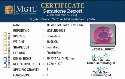 Ruby (Manik) - 18.96 Carats