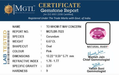 Ruby (Manik) - 6.67 Carats
