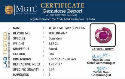 Ruby (Manik) - 3.82 Carats
