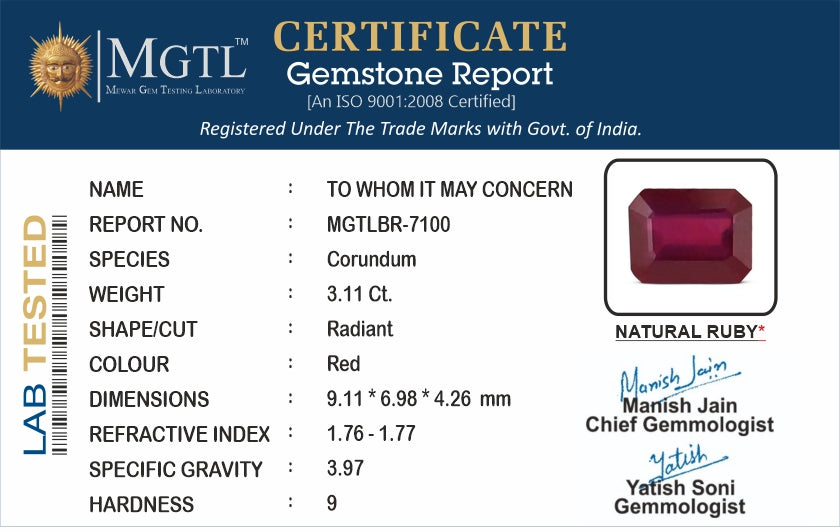 Ruby (Manik) - 3.11 Carats
