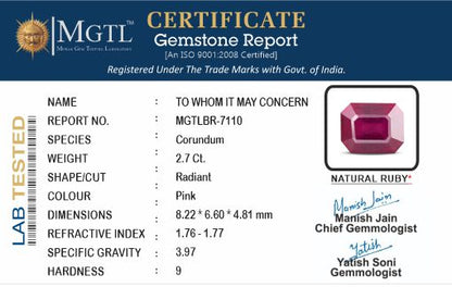 Ruby - 2.70 Carats (Manik - 2.94 Ratti)