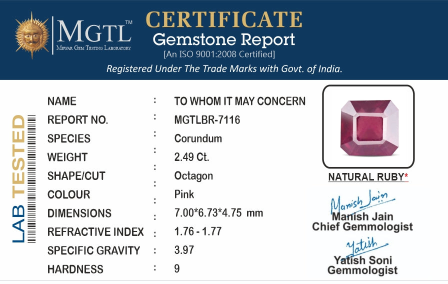 Ruby (Manik) - 2.49 Carats