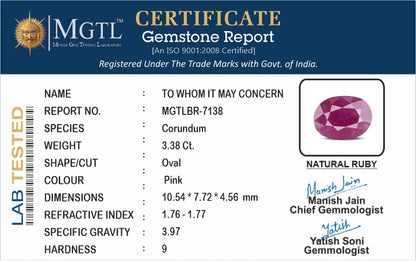 Ruby (Manik) - 3.38 Carats