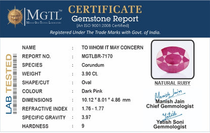 Ruby (Manik) - 3.90 Carats